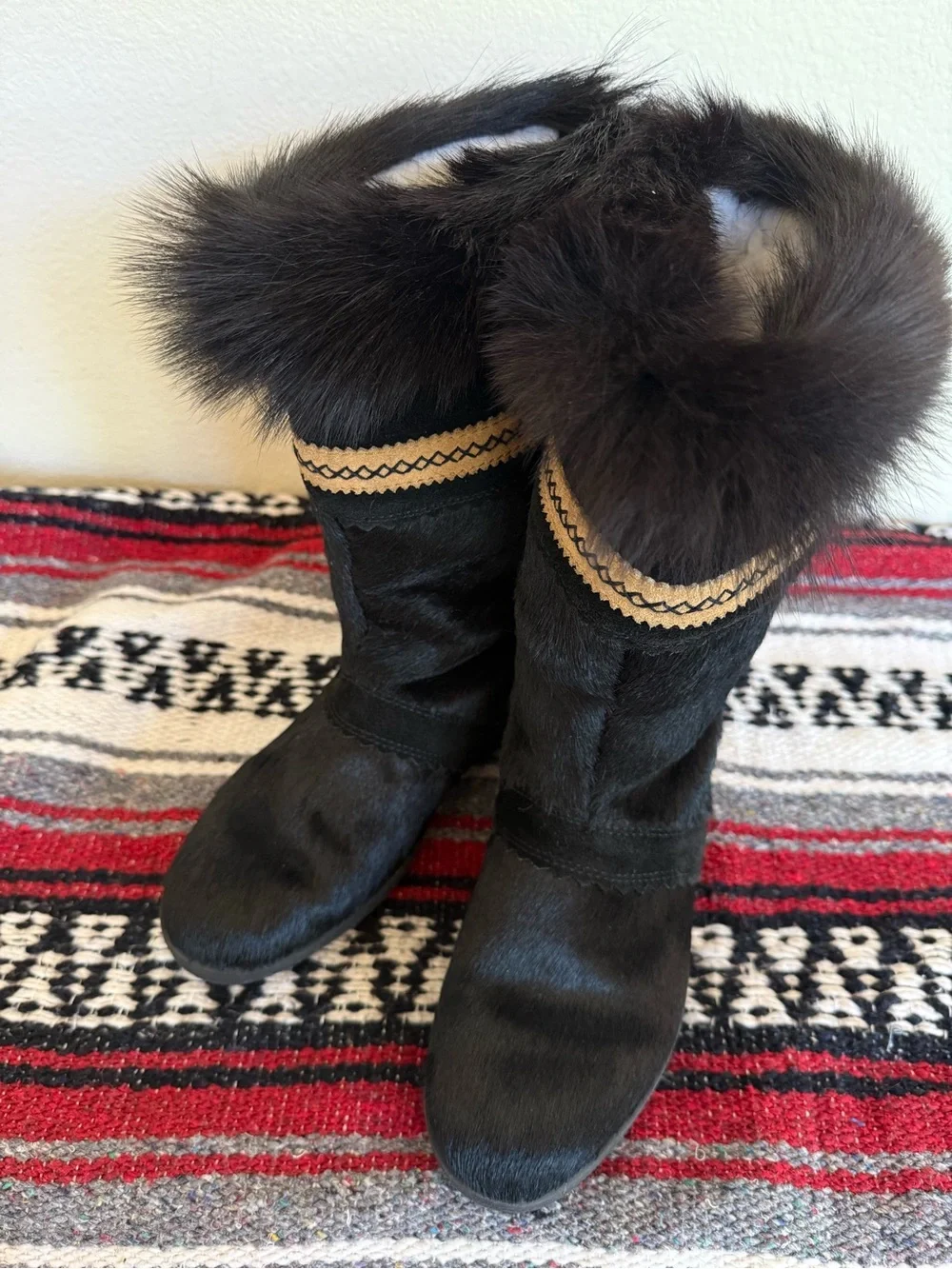 VTG Tecnica Goat Fur Boots Made In Italy Deadstock Boho Woodstock Festival Grail